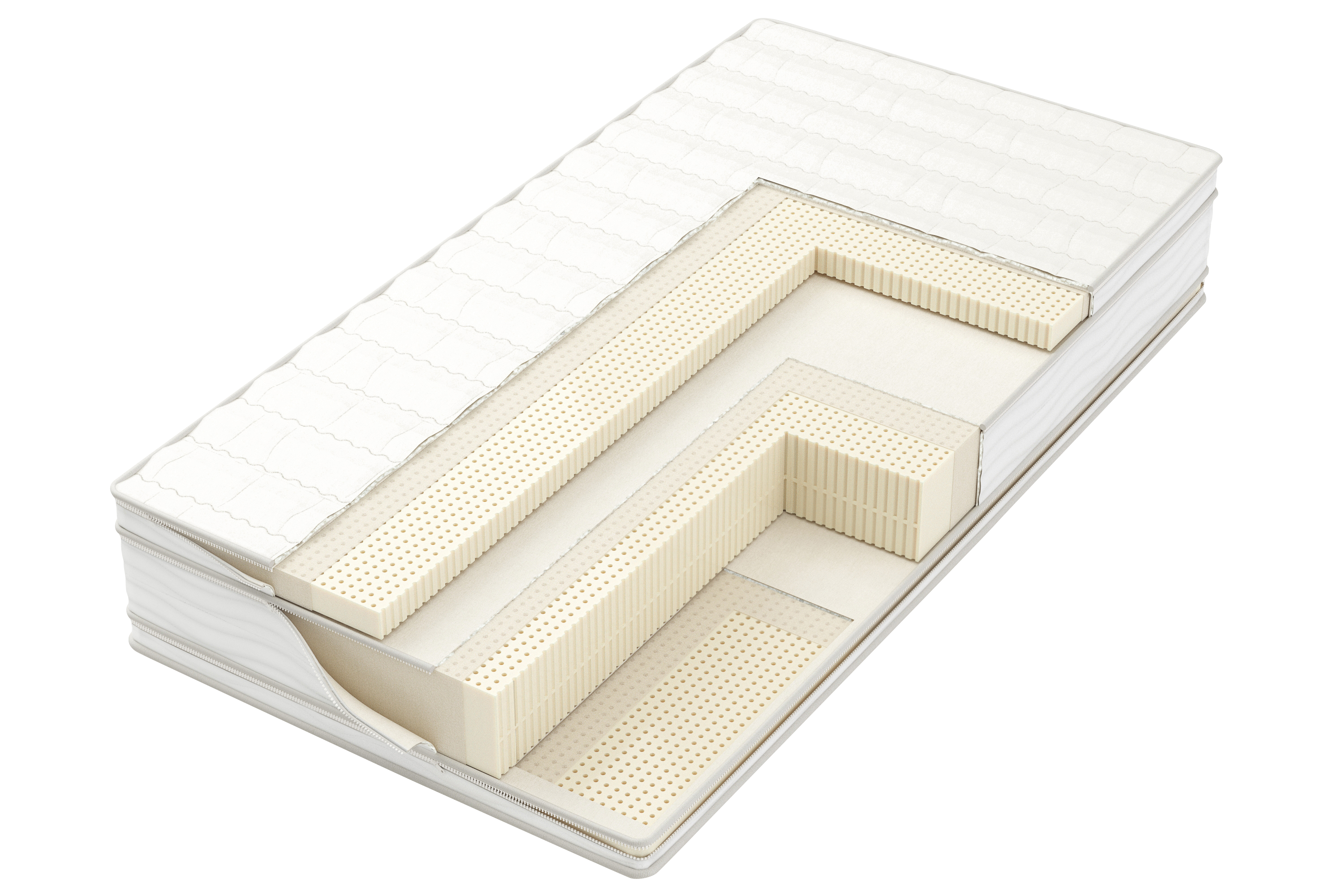 THE ULTIMATE three-layer, three-zipper natural Talalay latex mattress cutaway